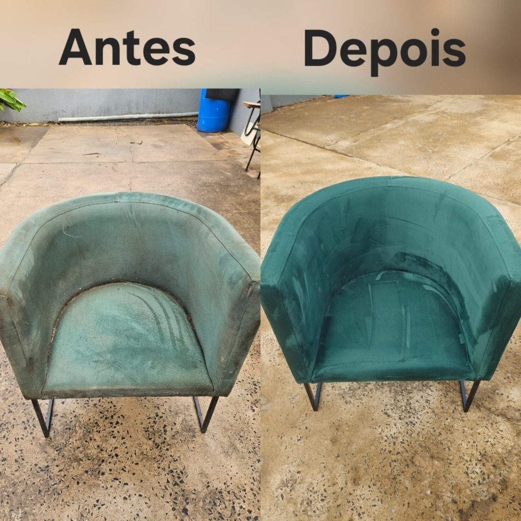 Comparação de poltrona antes e depois da limpeza da Sofá Clinic